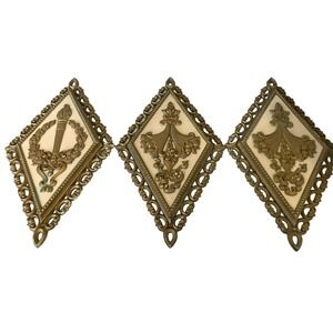 3 Vintage MCM Homco Syroco Gold Diamond Shape Wall Decor Plaques USA READ DESC